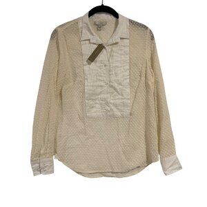 J. Crew‎ Cream Swiss Dot White Tuxedo Style Placket LS Blouse Size 0 NWT
